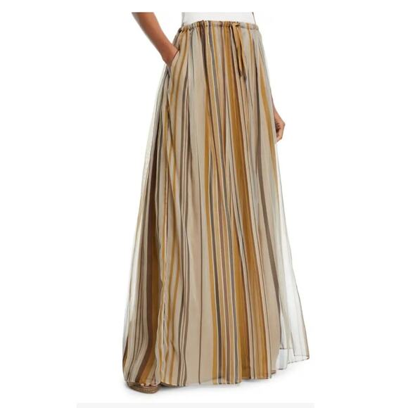 Brunello Cucinelli Dresses & Skirts - Brunello Cucinelli Striped Silk Organza Long Skirt Womens 4 Gold Burgundy Luxury